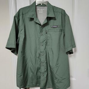 EDDIE BAUER Shirt Men's XXL Tech Woven Vented Fishing Shirt Green Pockets GUC